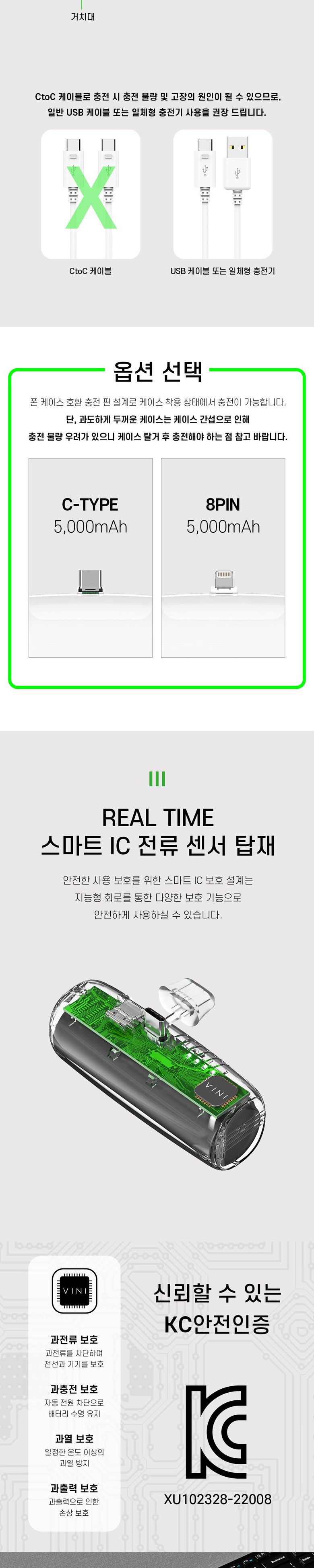 Bini Gosok Charging Kinghyeong Mini Chehyeong Bojo Pear Teori 5000 mAh, White , 8 Pin 1 Pack (비니 고속 충전 도킹형 미니 일체형 보조배터리 5000mAh, 화이트, 8핀 1개)