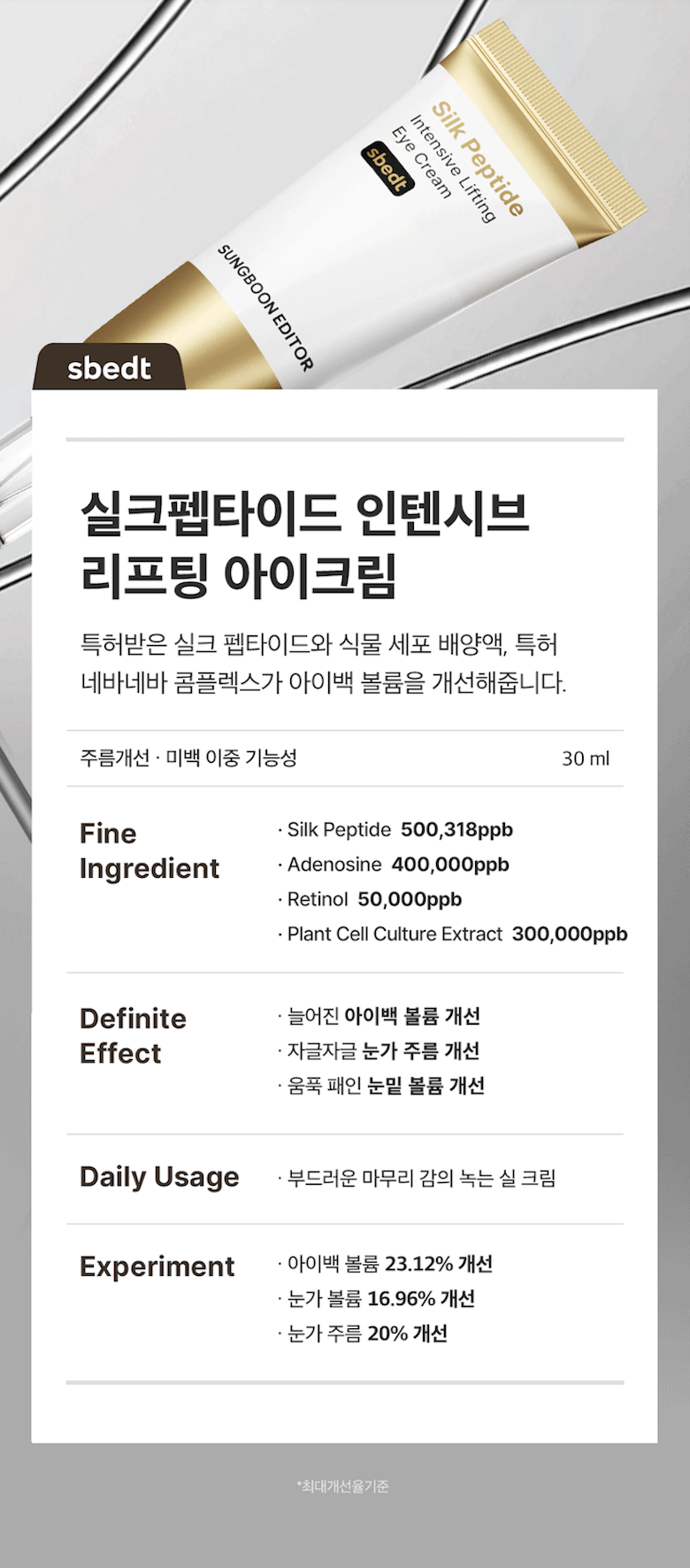 Composition Diteo Noksil Silkeu Peptadeu Intensibeu Lifting A Cream Large Size , 1 Pack , 50 ml (성분에디터 녹는실 실크 펩타이드 인텐시브 리프팅 아이크림 대용량, 1개, 50ml)