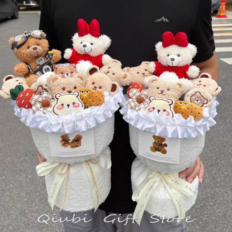 YAPOGI Gomdol Joleopsik Seonmul Inhyeong Kkotdabal + Syopingbaek Set , C (YAPOGI 곰돌이 졸업식 선물 인형 꽃다발+ 쇼핑백 세트, C)