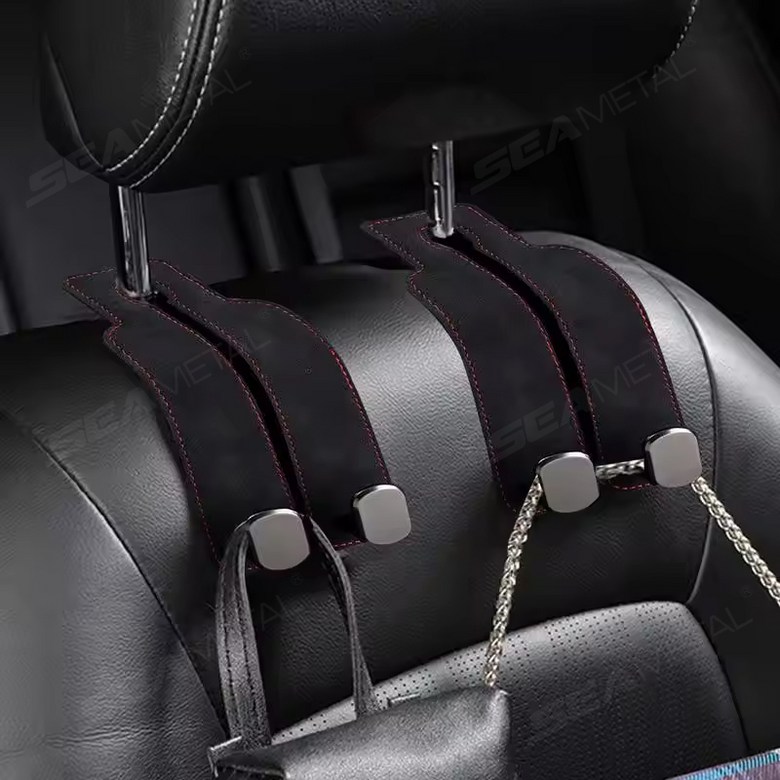 SEAMETAL Dyueol Whoo Keu Jadongcha Whoo Keugeol Hedeureseuteu Gori Geolswae Injo Seuwedeu + Metalsojae , Black , 2 Pack (SEAMETAL 듀얼후크 자동차 후크걸이 헤드레스트 고리 걸쇄 인조 스웨이드+메탈소재, 블랙, 2개)