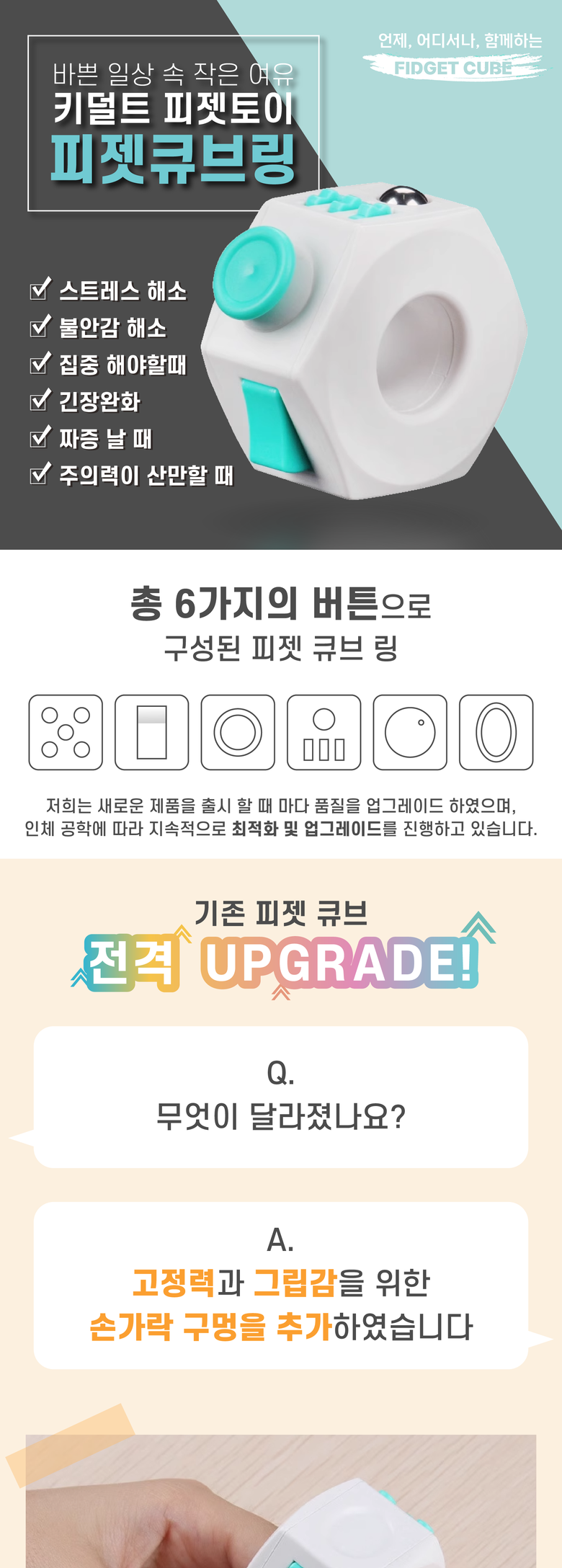 겜블리 6면 고급 피젯 큐브 링 스트레스 해소 키덜트, 민트, 1개 - 피젯큐브 | 쿠팡