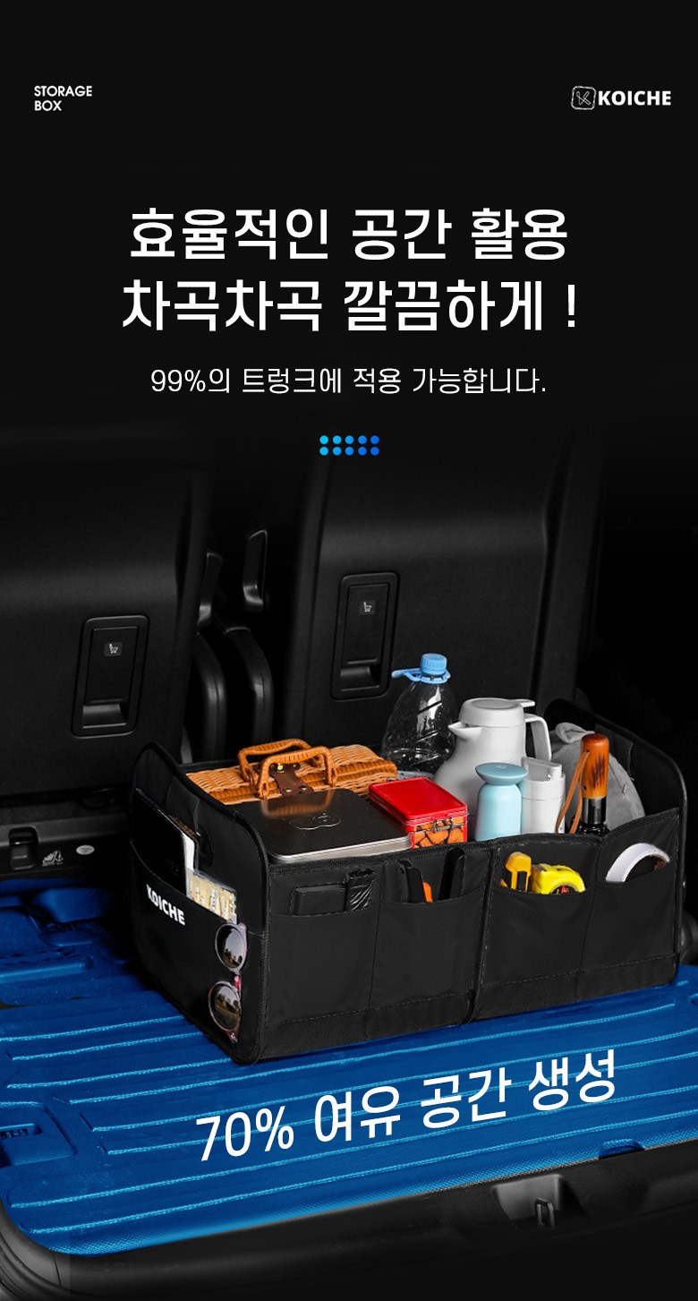 Koche Dayong Poldinghyeong Jeopsik Jadongcha Teureongkeu Jeongri Sunapham , Black (코이체 다용도 폴딩형 접이식 자동차 트렁크 정리 수납함, 블랙)