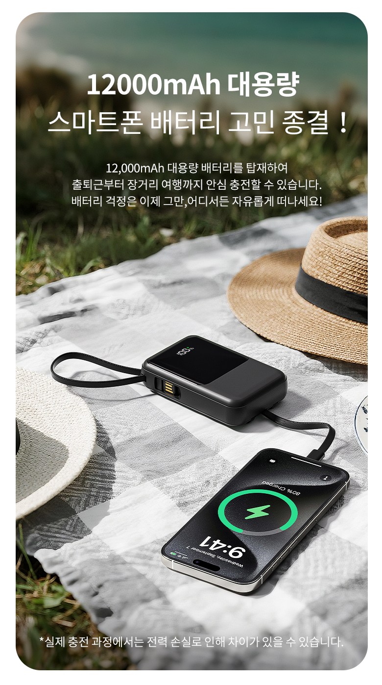 TRYSEEK Gosok Charging PD 22.5 W Large Size Mini 4 in 1 Cable Chehyeong Bojo Pear Teori 12000 mAh Multi Danja USB-C LED Janryang , White , N 13 (TRYSEEK 고속충전 PD 22.5W 대용량 미니 4in1 케이블 일체형 보조배터리 12000mAh 멀티단자 C타입 LED잔량, 화이트, N13)
