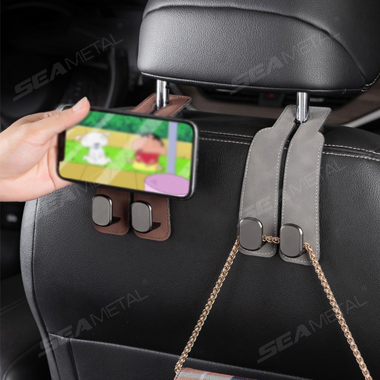 SEAMETAL Dyueol Whoo Keu Jadongcha Whoo Keugeol Hedeureseuteu Gori Geolswae Injo Seuwedeu + Metalsojae , Black , 2 Pack (SEAMETAL 듀얼후크 자동차 후크걸이 헤드레스트 고리 걸쇄 인조 스웨이드+메탈소재, 블랙, 2개)