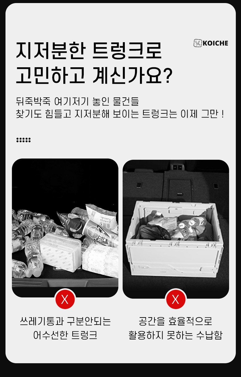 Koche Dayong Poldinghyeong Jeopsik Jadongcha Teureongkeu Jeongri Sunapham , Black (코이체 다용도 폴딩형 접이식 자동차 트렁크 정리 수납함, 블랙)