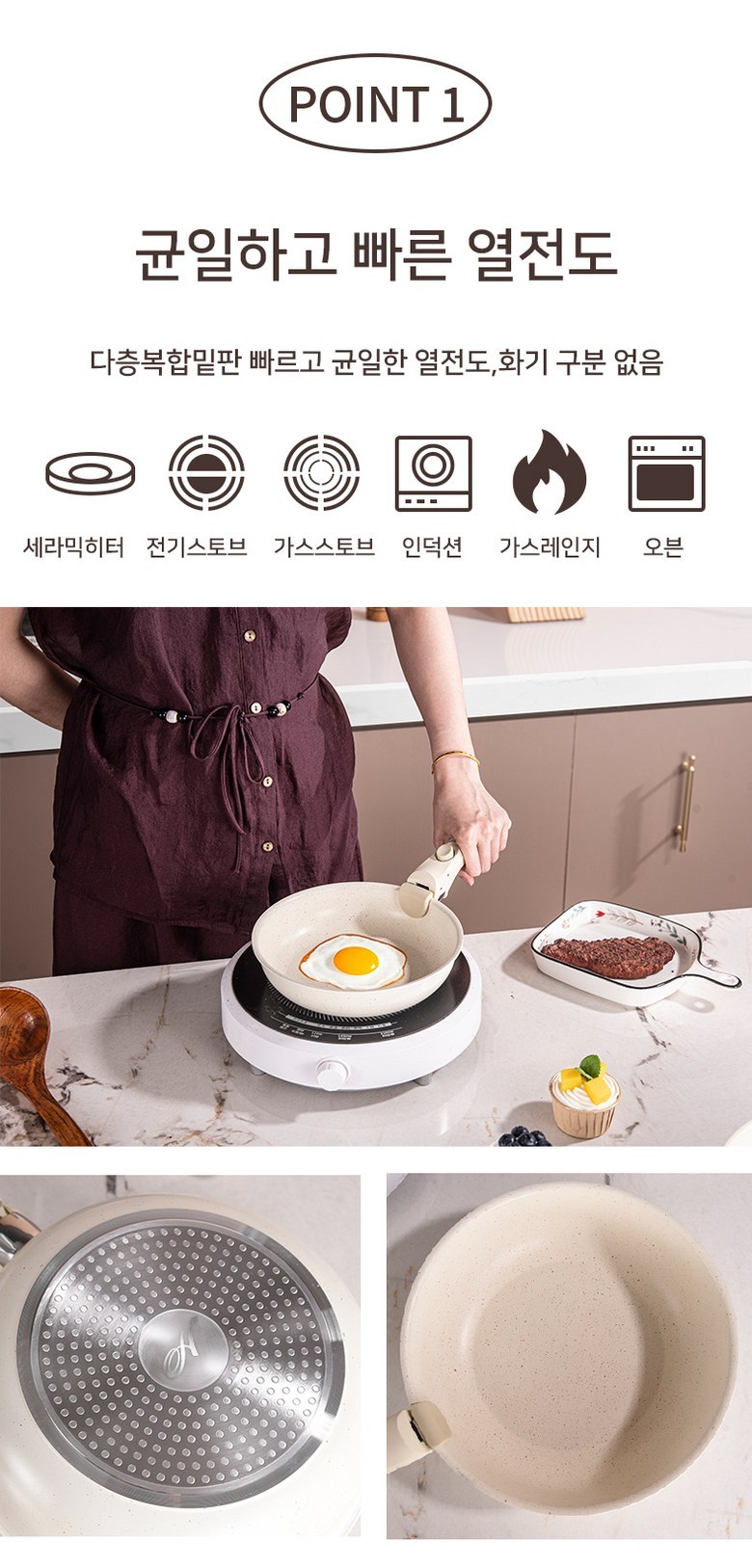 Naembi Gu Sikpum Grade Koting Naembi Set Jubangyong Naembi Talbuchak Sonjap 5 Piseu , 1 Set , Peurapaen 26 cm+ Peurapaen 20 cm+ Tangsot 18 cm, Cream (냄비 도구 식품 등급 코팅 냄비 세트 주방용 냄비 탈부착 손잡이 5피스, 1세트, 프라이팬26cm+프라이팬20cm+탕솥18cm, 크림)