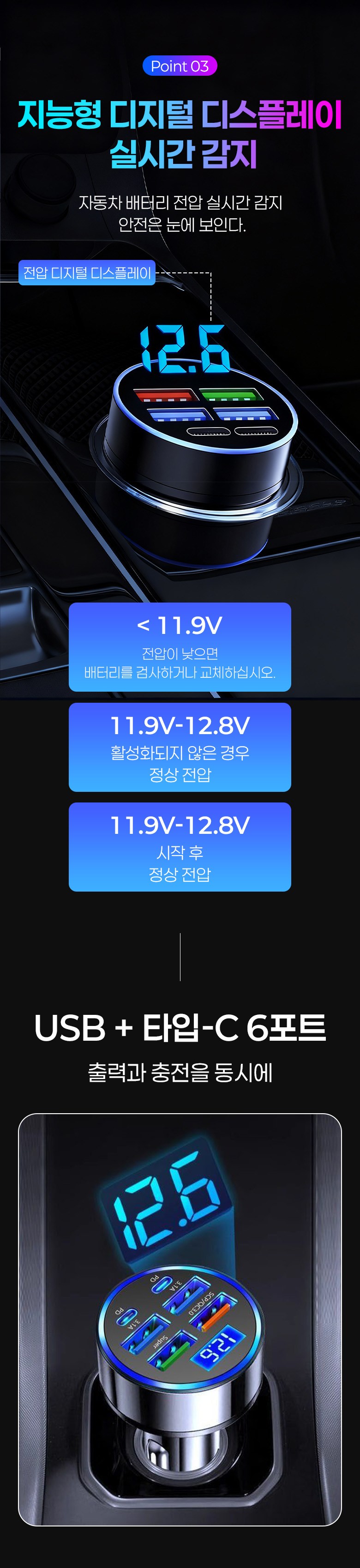 Charyangyong Gosok Charger Sigeojaek Multi Soket / Jineung 4 Pack Usb+ 2 Pack type-c Grade Sok Charging Gu , Black , 3 A ((특가) 차량용 고속 충전기 시거잭 멀티소켓 /지능 4개 Usb+2개 type-c 급속 충전구, 블랙, 3A)